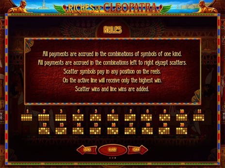 Игровые аппараты Riches of Cleopatra описание выигрышных линий