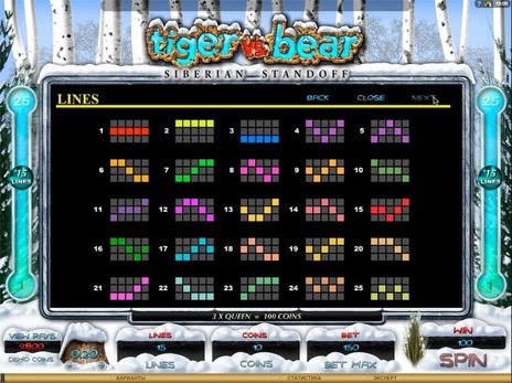 Онлайн слоты Tiger vs Bear описание выигрышных линий